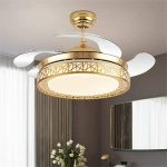 42 Modern Retractable Blades Ceiling Fan With 3 Color Light Led Chandelier Gold