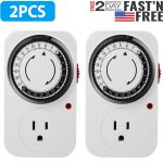 2pcs 24 Hr Mechanical Grounded Outlet Timer Daily Use 3 Prong Indoor Heavy Duty