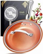 8 Inch Copper Ceramic Frying Pan With Lid Nonstick
