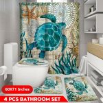 4pcs Set Sea Turtle Shower Curtain Bathroom Anti Slip Bath Mat Toilet Rug Cover