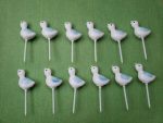 12 Vintage Plastic White Blue Bird Cupcake Cake Toppers Picks Hong Kong Nos