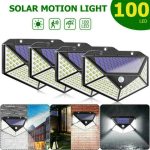 4pcs 100 Led Solar Power Wall Light Motion Sensor Waterproof Outdoor Garden Lamp