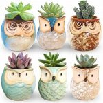 6 Pcs 2.5 Inches Owl Pots Little Ceramic Succulent Bonsai Pots With A Hole