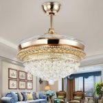 42 Gold Crystal Ceiling Fan Light Led Chandelier W Retractable Blades Remote