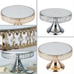 8 Tall Metal Cake Stand Crystal Beaded With Mirror Top Wedding Home Decorations