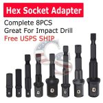 8pc Socket Adapter Impact Hex Shank Drill Bit Power Extension Bar 1 4 3 8 1 2