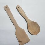 2 X Bamboo Spoons Wooden Spatula Spoon Kitchen Cooking Utensils Tools Turner Set