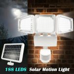 188 Led Outdoor Solar Motion Sensor Flood Light Garden Wall 3 Head Security Lamp