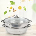 2 Tier Stainless Steel Food Steamer Rice Steaming Pot Cooker 28cm W Glass Lid