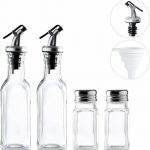 4pc Glass Olive Oil Vinegar Cruet Dispenser Bottles W Salt Pepper Shaker Set