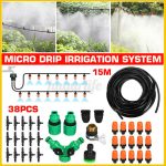 15m Diy Water Irrigation Kits Micro Drip Watering Plant System Garden Hose Set