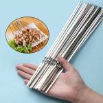 10 15pcs Stainless Steel Bbq Skewers Reusable Barbecue Bbq Meat Kebab Sticks