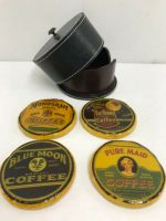 Set Of 4 Hot And Cold Drink Coffee Coasters With Wooden Storage Case