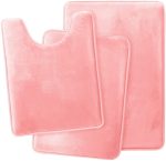 Memory Foam Bath Mat Set Toilet Rug Pack Set 3 Nonslip Bathroom Flooring Pink