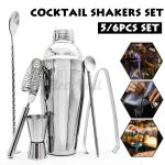 5 6pcs Cocktail Shaker Bar Set Stainless Steel Mixer Drink Tools Bartender Home