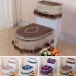 Lace Bathroom Set Toilet Seat Pad Tank Lid Top Cover Warm Washable Cloth 3pc