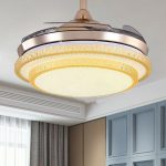 42modern Remote Control Gold Ceiling Fan Light Crystal Chandelier Pendant Lamp