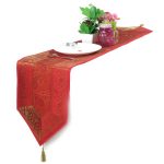 Silk Brocade Wedding Table Runner White Floral Banquet Party Dining Table Decor