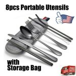 Portable Metal Utensils Travel Camping Cutlery Set Knife Fork Spoon Total 8pcs