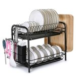 Large Capacity Dish Rack 2 Tier W Utensil Holder Drainer Drying Kitchen Storage