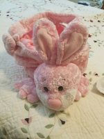 Pink Bunny Rabbit Plush Easter Basket Polka Dots Inside