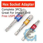 Socket Adapter Set Hex Shank To 1 4 3 8 1 2 Impact Driver Drill 3 Pcs Color