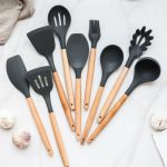 Silicone Wooden Spatula Soup Spoon Colander Shovel Cooking Utensils Kitchen Tool