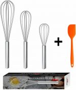 Stainless Steel Wire Whisk Set Whisks For Cooking Blending Beating 3 Pack
