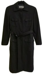 Angelica L Black Wool Blend Belted Trench Style Womens Coat Sz 4 6 Small