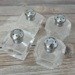 Set Of 4 I Rice Art Deco Salt Pepper Shakers Glass 1 75 X 1 5 Mini Glass Silver