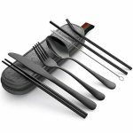 Portable Utensils Travel Camping Cutlery Set 8 Pc Knife Fork Spoon Black Usa