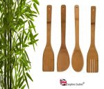 4 X Bamboo Spoons Wooden Spatula Spoon Kitchen Cooking Utensils Turner Tools Set