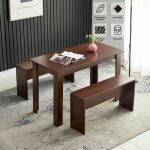 3 Piece Dining Table Set W 2 Benches Wooden Kitchen Dining Room Furniture Us