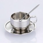 Stainless Steel Coffee Cup Tea Mug Double Wall Saucer Set Drinking Tumbler Spoon