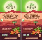 Organic India Tulsi Green Tea Pomegranate 25 Tea Bags Pack Of 2 Free Shipping