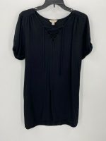 Lucky Brand Womens Size M Medium Black Lace Front Short Sleeve Tunic Top