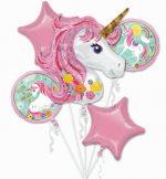 Bouquet 5 Unicorn Pink Star Foil Helium Balloons Birthday Girl Party Decorations
