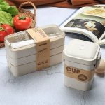3 Layer Lunch Box With Soup Bento Portable Container Wheat Straw Kids Adult