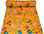 Indian Handmade Cotton Kantha Quilt Floral Print Bedding Bed Cover Blanket Gudri