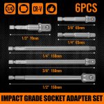 6pc Socket Adapter Impact Hex Shank Drill Bit Power Extension Bar 1 4 3 8 1 2